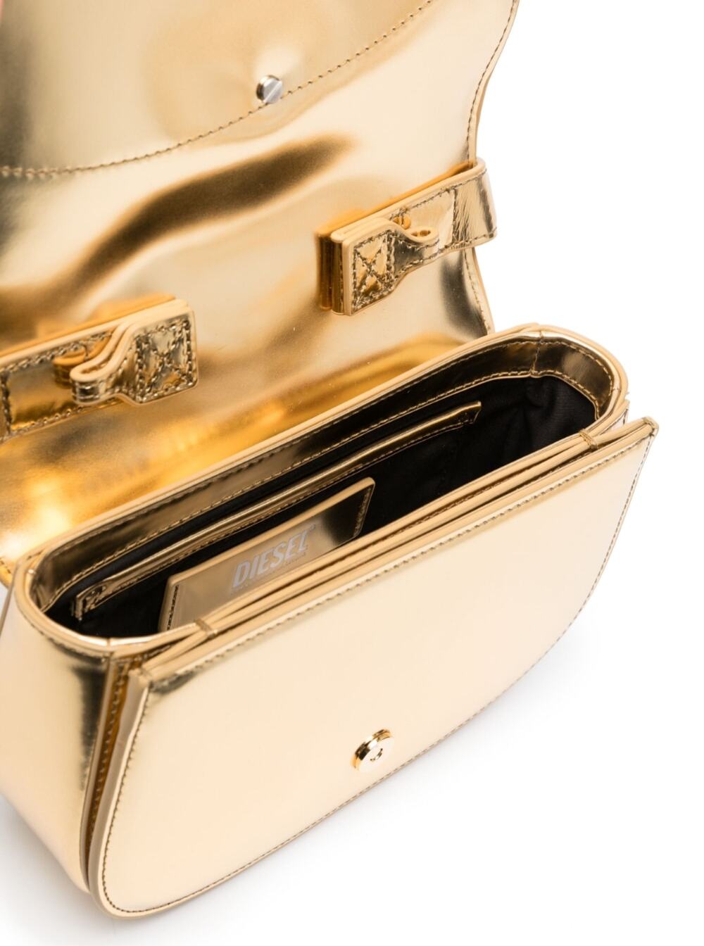 1dr Gold-Colored Handbag With Electroplated Oval D Plaque Glossy Mirrored-Leather Woman Metallic Pmu Shoulder Bags