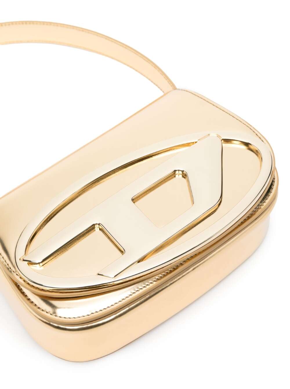 1dr Gold-Colored Handbag With Electroplated Oval D Plaque Glossy Mirrored-Leather Woman Metallic Pmu Shoulder Bags