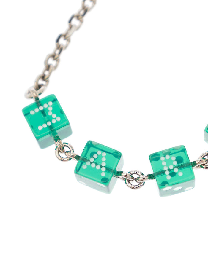 Silver-Colored Bracelet With Branded Dice Charm Brass Woman Green Resin