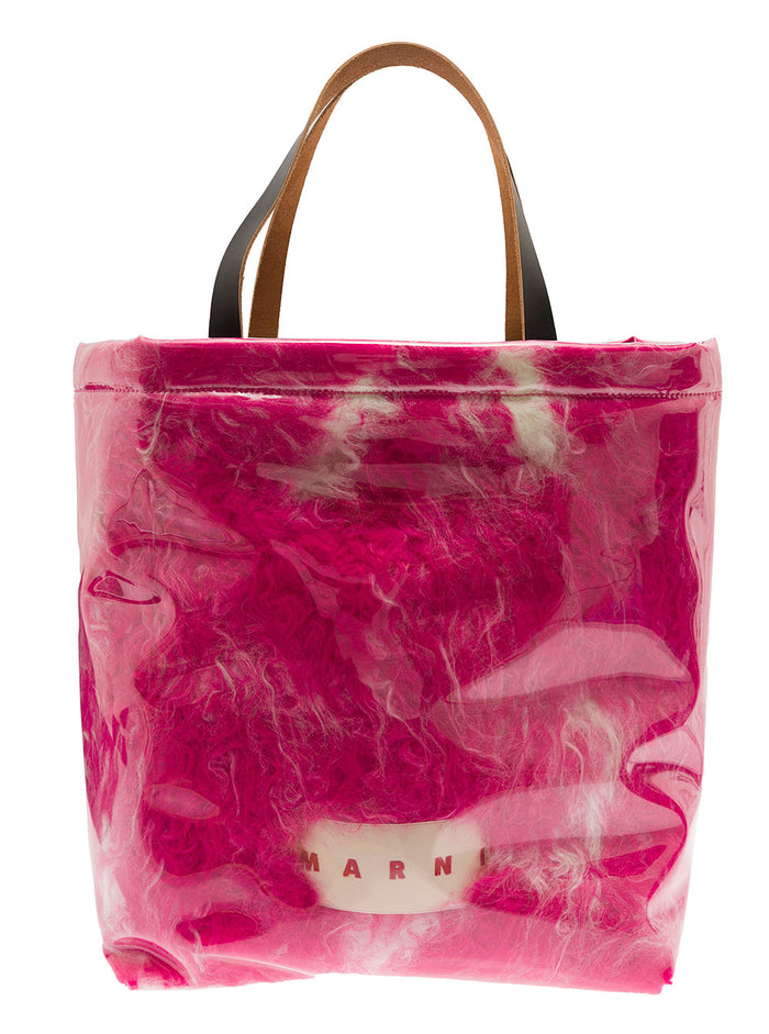 Fuchsia Tote Bag With Plastic Covered Fur Embellishment Woman Fuxia Polyurethane