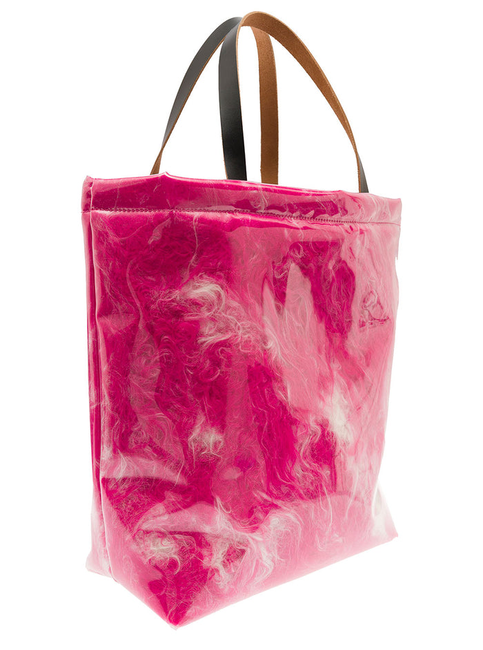 Fuchsia Tote Bag With Plastic Covered Fur Embellishment Woman Fuxia Polyurethane
