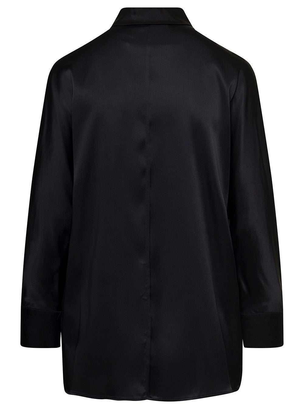 Black Satin Shirt With Patch Pockets Silk Blend Woman Acetate And Blouses