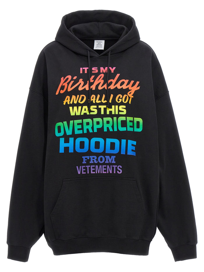 Overpriced Birthday Hoodie Black Cotton Sweatshirt