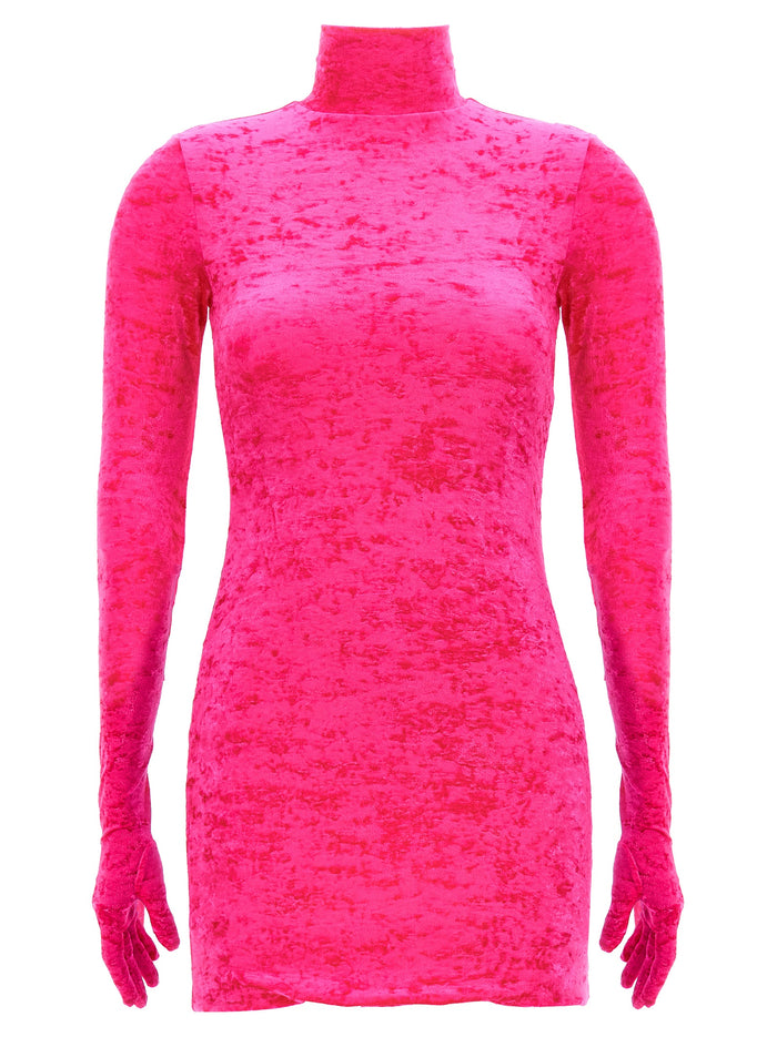 Velvet Styling Mini Dress Fuchsia Polyamide