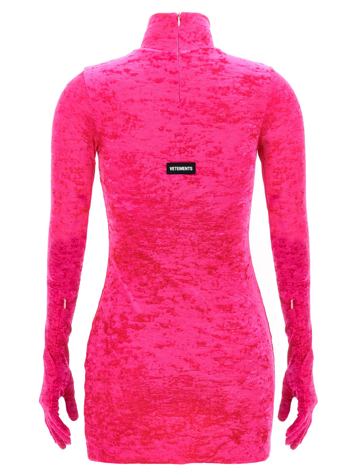 Velvet Styling Mini Dress Fuchsia Polyamide