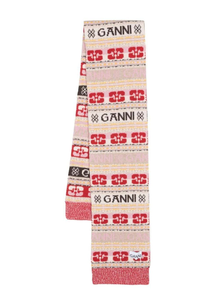 Multicolor Scarf With Jacquard Motif Wool Woman Rec Pa Scarfs And Foulards