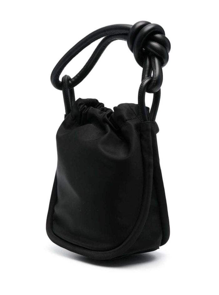 Small Knot Black Bucket Bag With Logo Detail Recycled Nylon Woman Shoulder