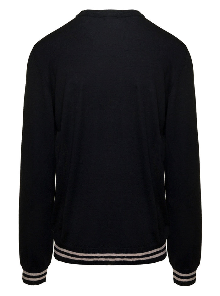 Black Sweater With Maxi Monogram Wool Man Merino Jersey