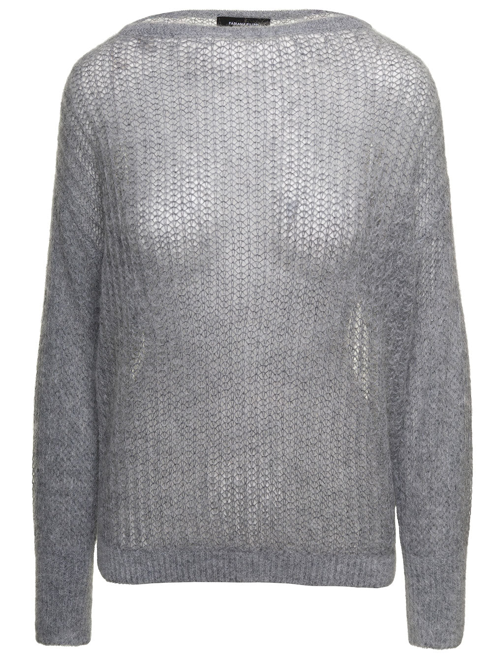 Grey Kni Sweater With Boat Neckline Alpaca And Wool Blend Woman Mohair Polyamide Jersey