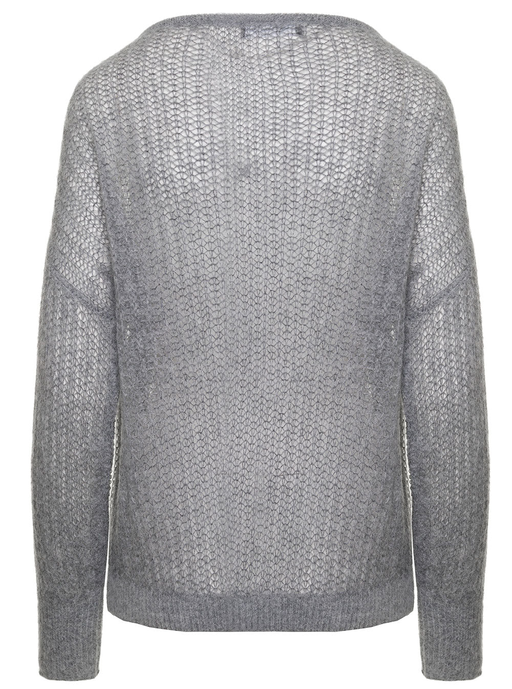 Grey Kni Sweater With Boat Neckline Alpaca And Wool Blend Woman Mohair Polyamide Jersey