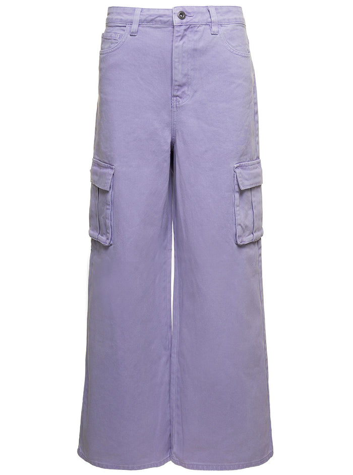 Liliac Cargo Wide-Leg Jeans With Logo Patch Cotton Denim Woman Violet