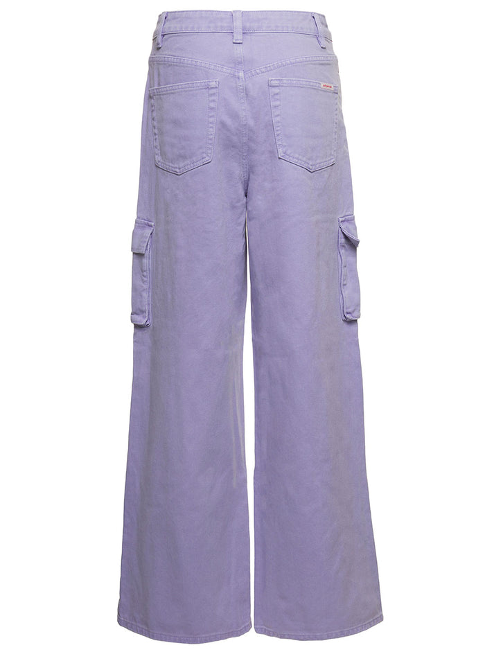Liliac Cargo Wide-Leg Jeans With Logo Patch Cotton Denim Woman Violet