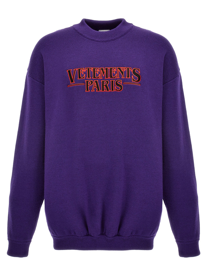 Vetements Paris Sweater Purple Merino Wool Sweater, Cardigans