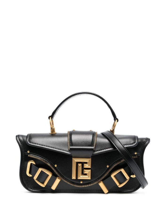 Blaze Black Clutch Bag With Pb Logo And Buckles Smooth Leather Woman Calf Hand