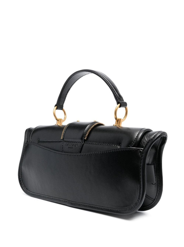 Blaze Black Clutch Bag With Pb Logo And Buckles Smooth Leather Woman Calf Hand