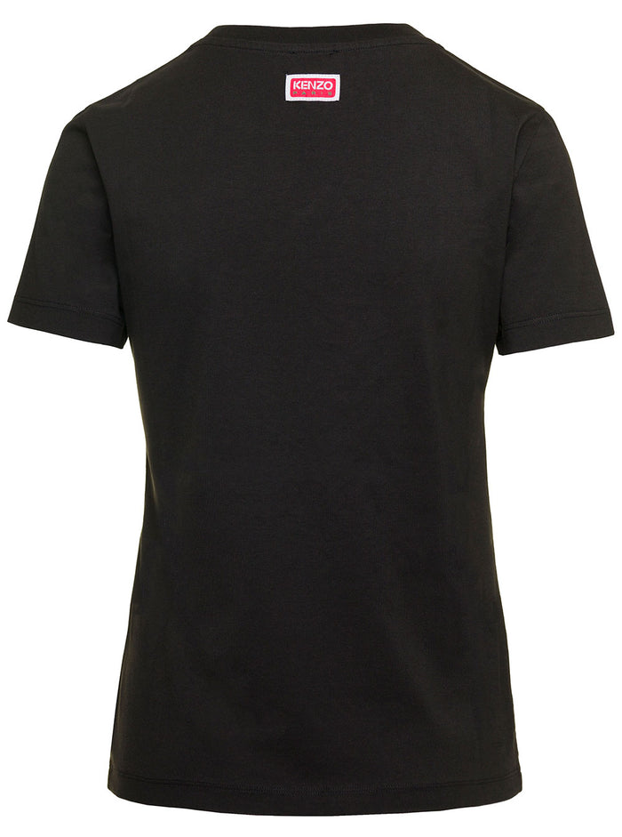 Black T-Shirt With Tiger Logo Print Cotton Woman Tshirts And Polo Shirts