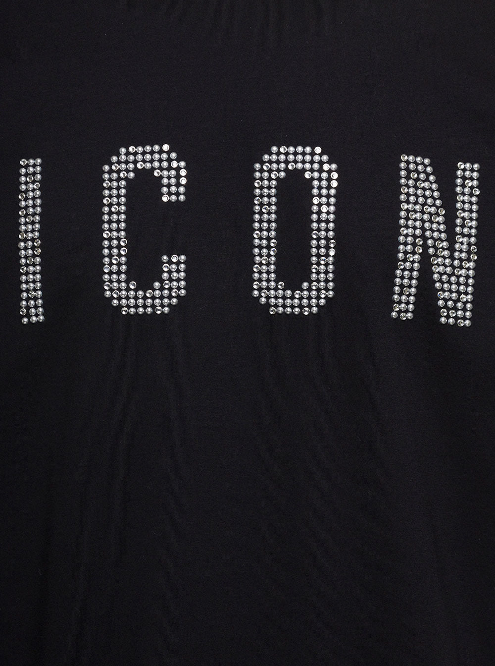 Black Crewneck T-Shirt With Studded Icon Detail Cotton Man Tshirts And Polo Shirts
