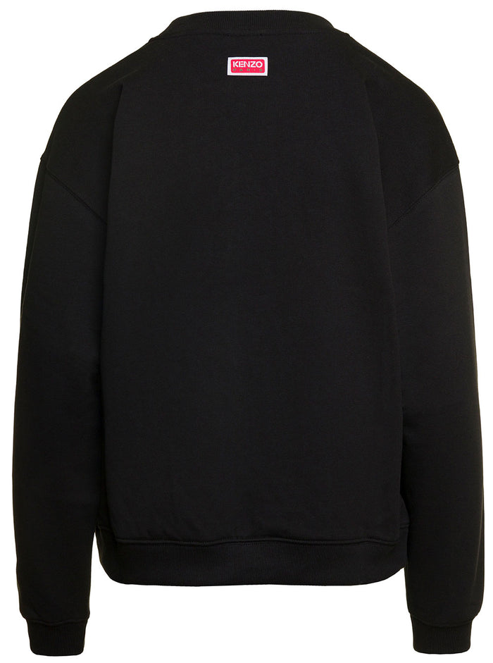 Black Crewneck Sweatshirt With Tiger Print Cotton Woman Sweatshirts