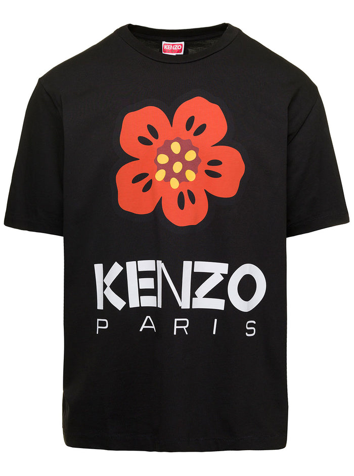 Black Crewneck T-Shirt With Logo Print Cotton Woman Tshirts And Polo Shirts