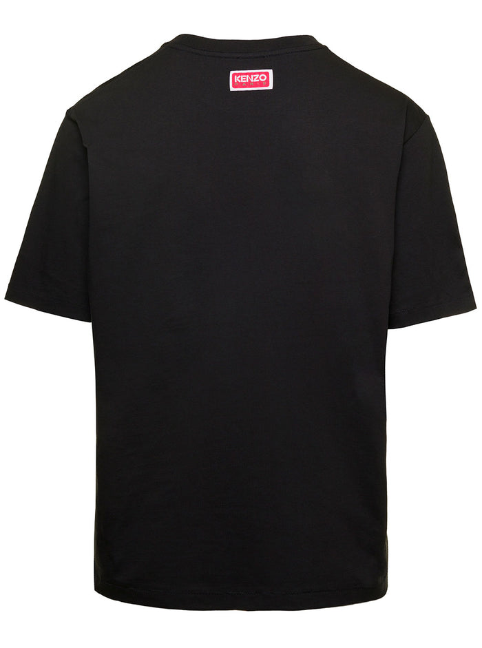 Black Crewneck T-Shirt With Logo Print Cotton Woman Tshirts And Polo Shirts