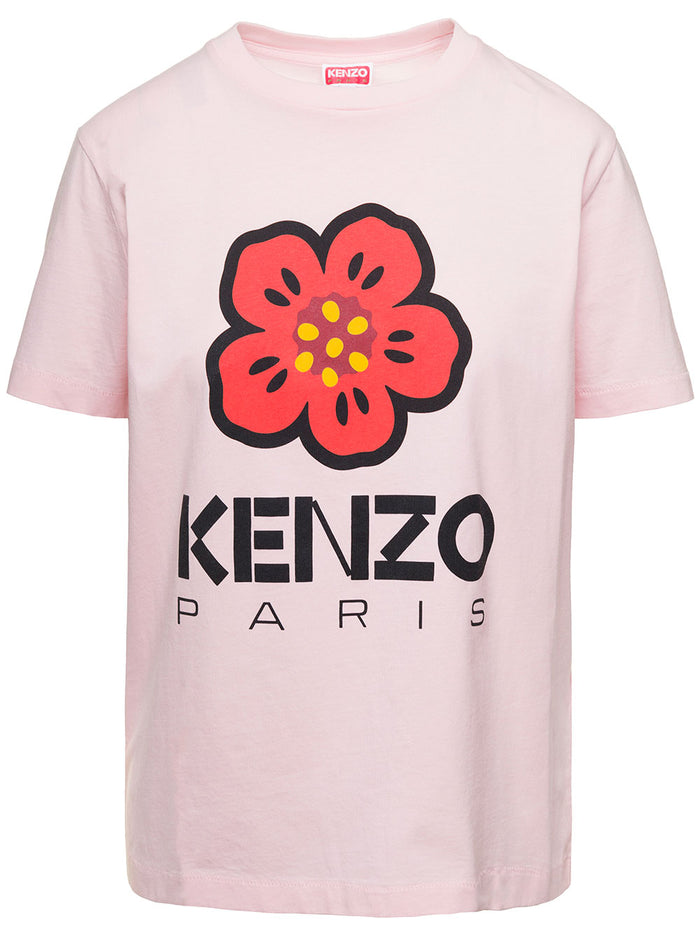 Pink Crewneck T-Shirt With Logo Print Cotton Woman Tshirts And Polo Shirts