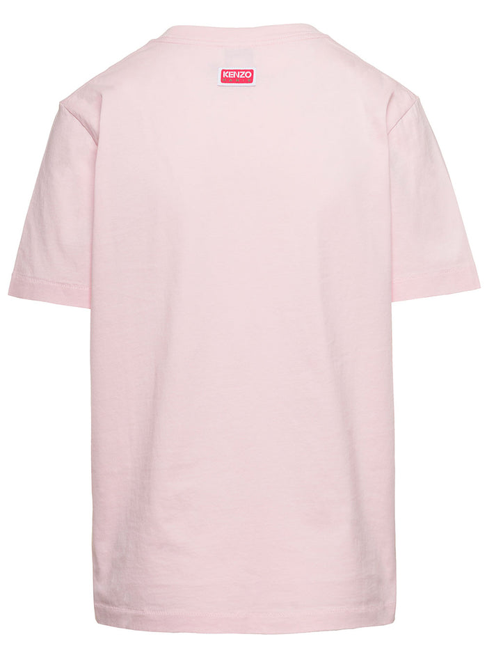 Pink Crewneck T-Shirt With Logo Print Cotton Woman Tshirts And Polo Shirts