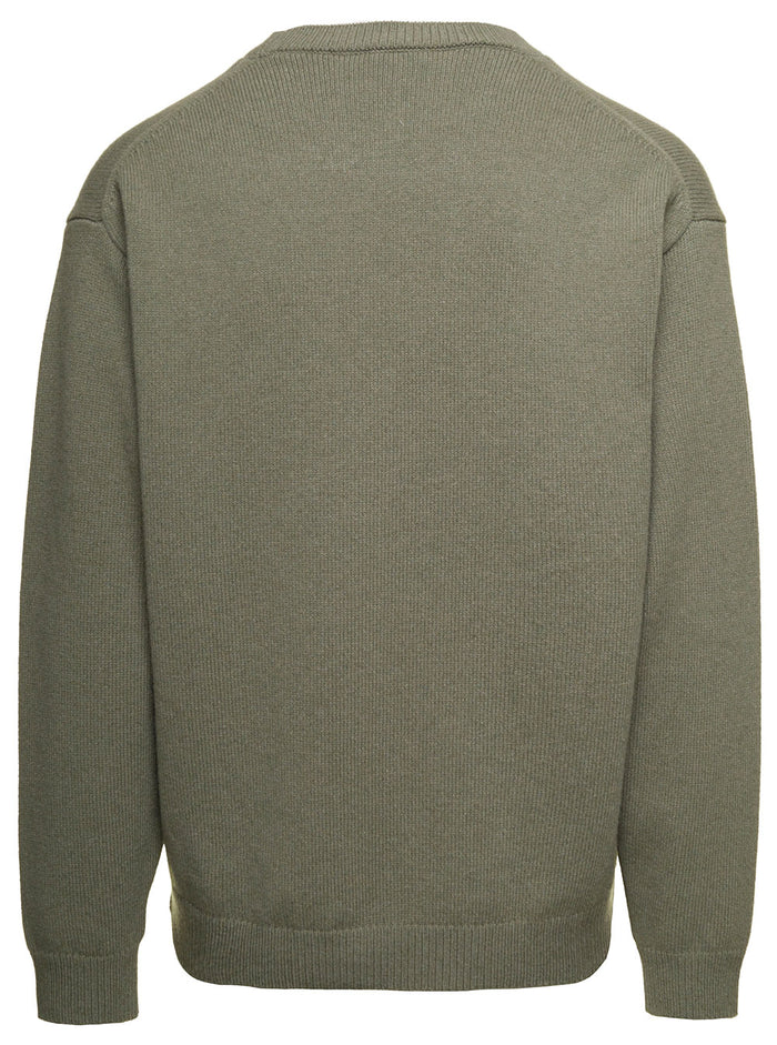 Dark Green Sweatshirt With Boke Flower Print Wool Man Jersey