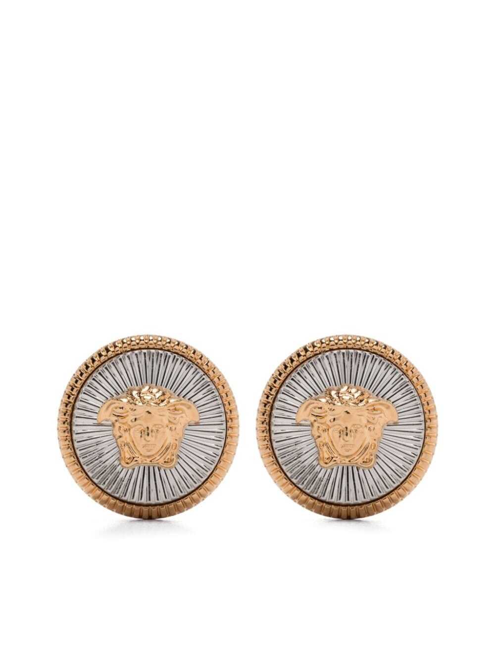 Silver And Gold Earrings With Medusa Detail Metal Woman Metallic