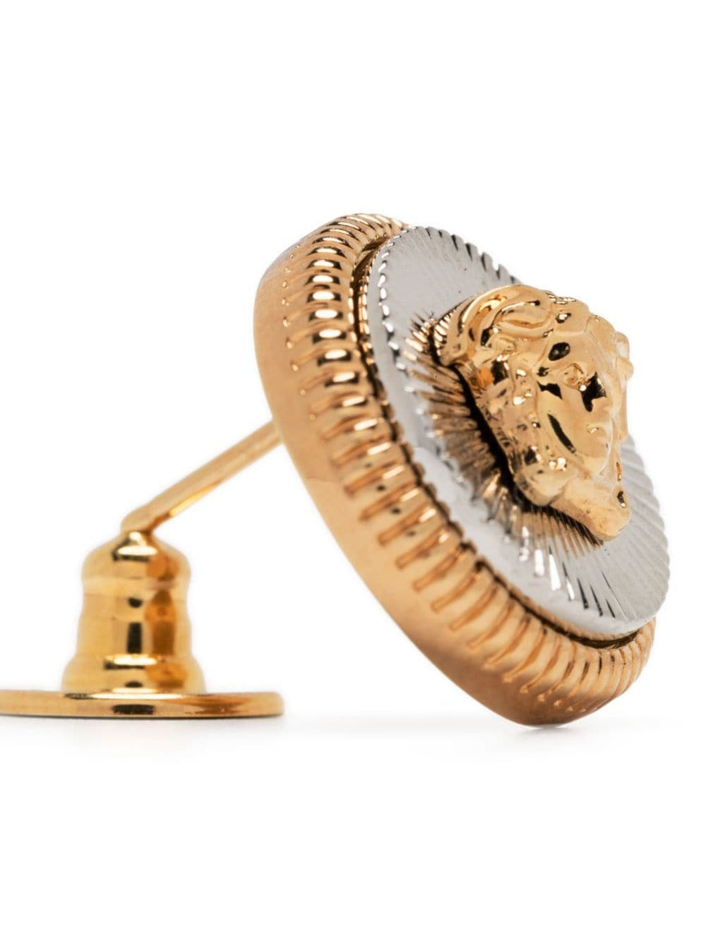 Silver And Gold Earrings With Medusa Detail Metal Woman Metallic