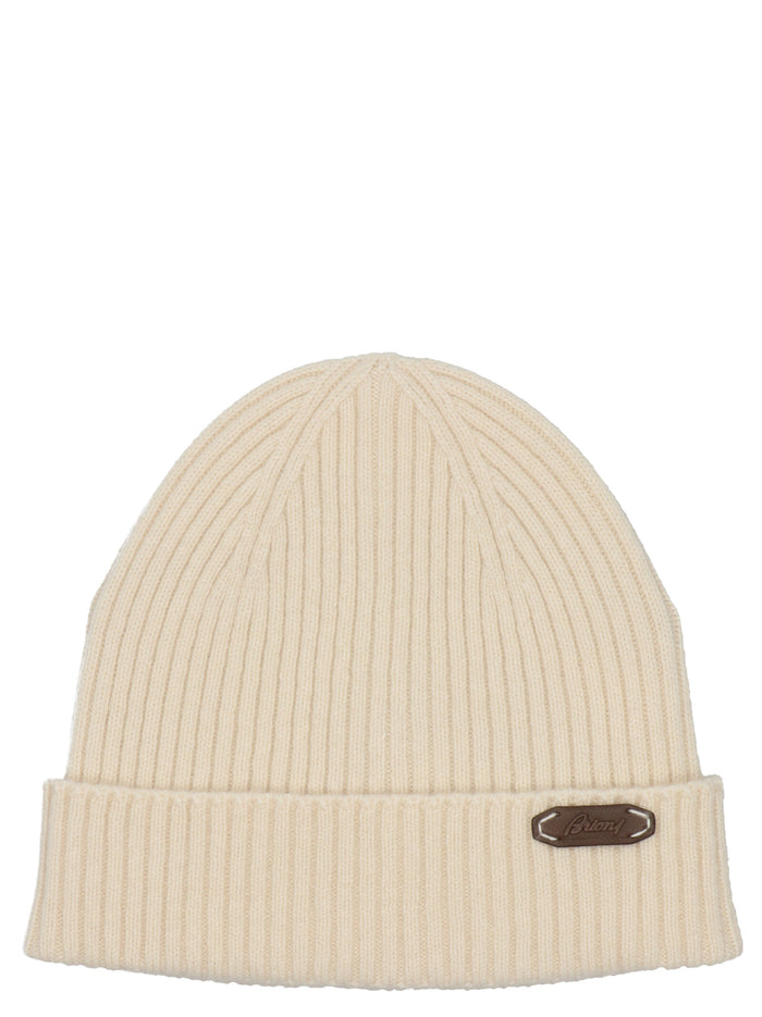 Fishermans rib beanie White Cashmere Hat