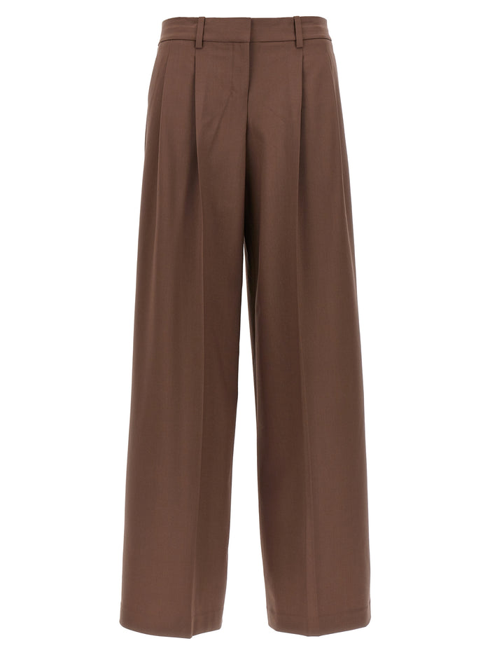 Low Rise Pleated Pants Brown Wool