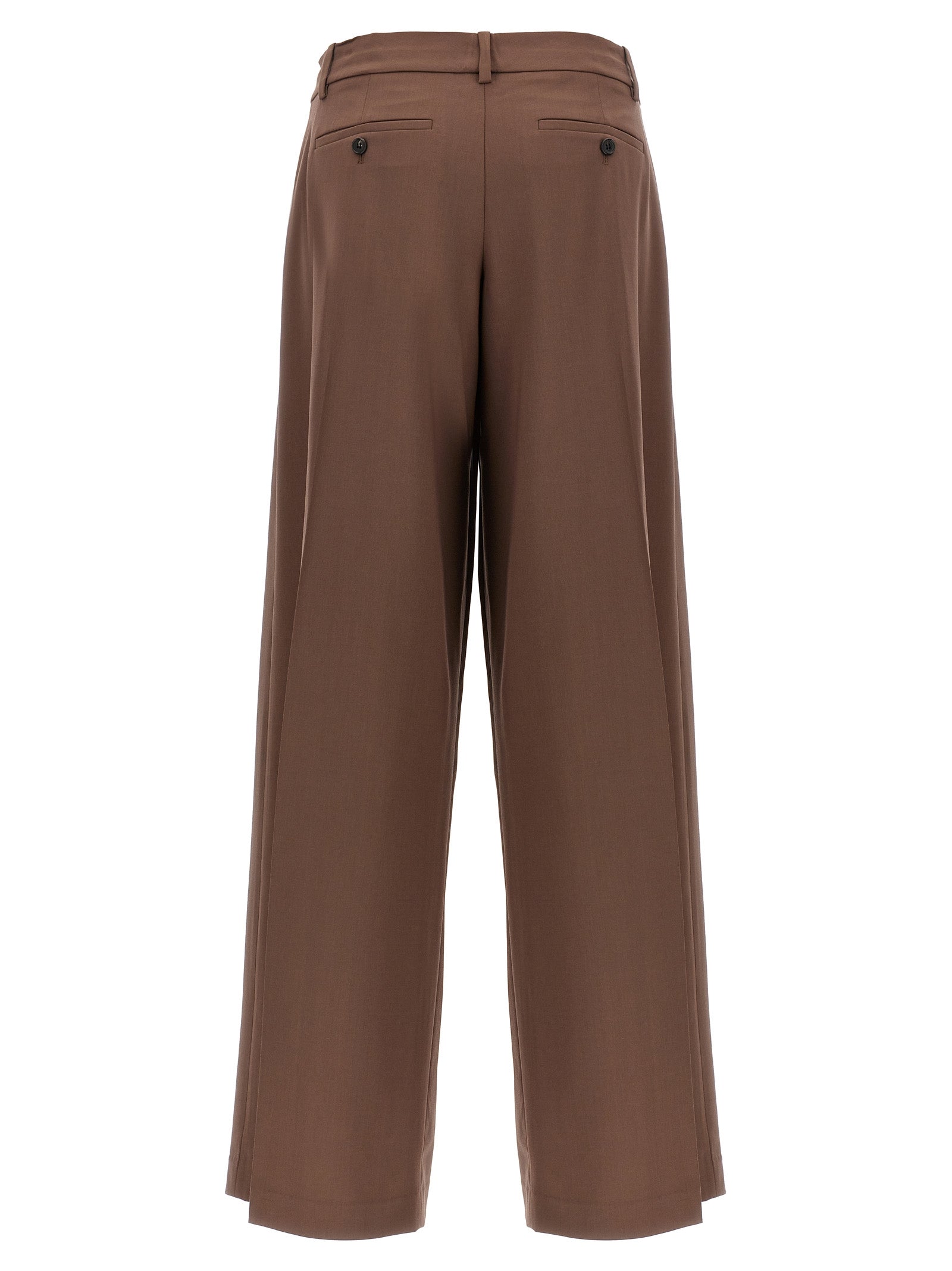 Low Rise Pleated Pants Brown Wool