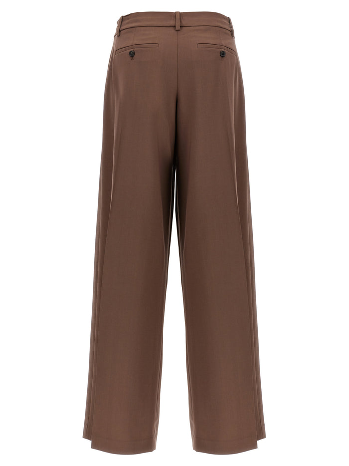Low Rise Pleated Pants Brown Wool