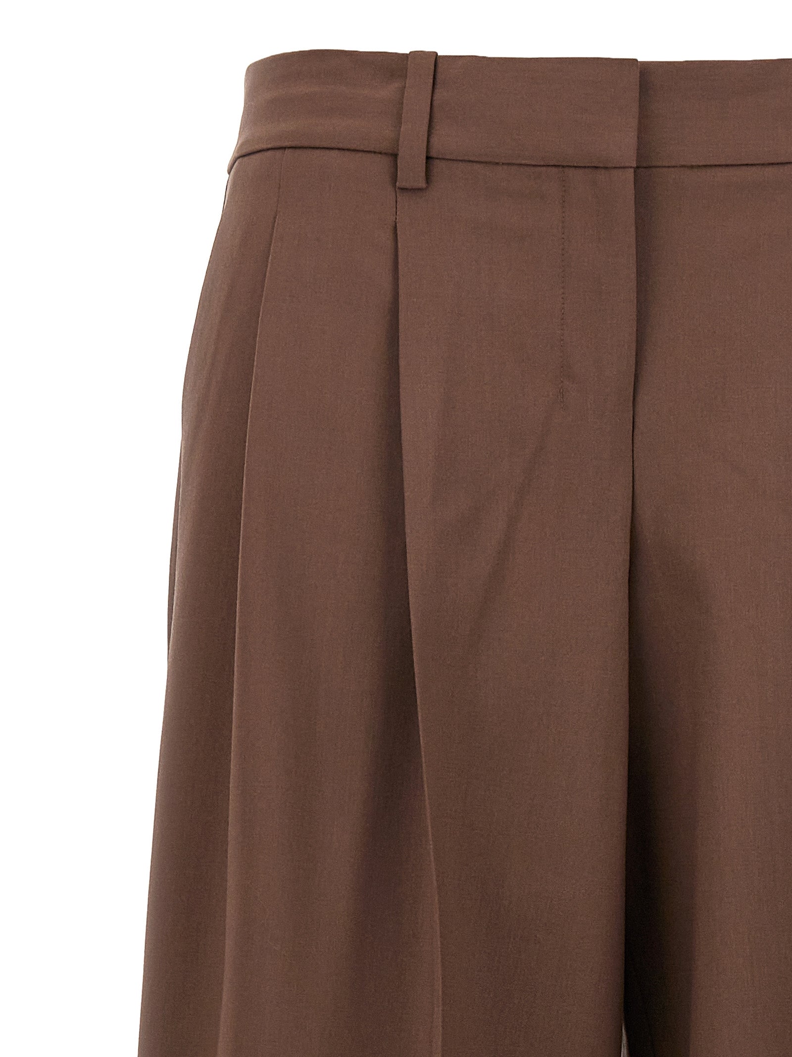 Low Rise Pleated Pants Brown Wool