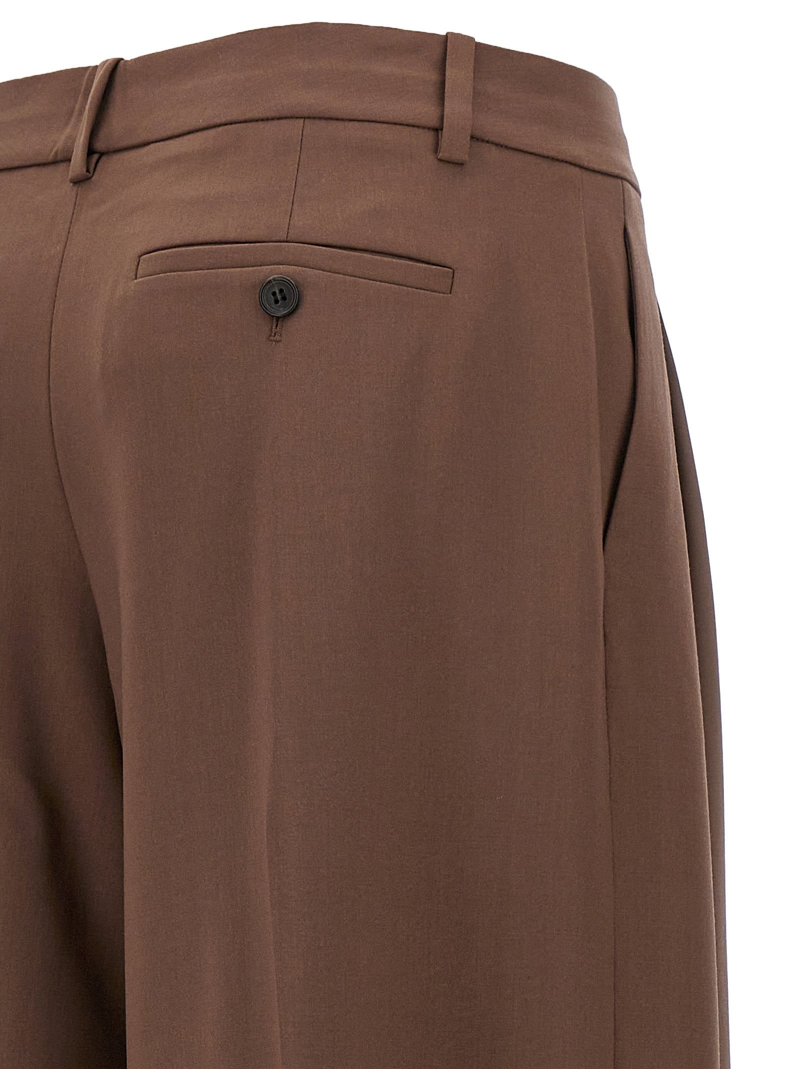 Low Rise Pleated Pants Brown Wool
