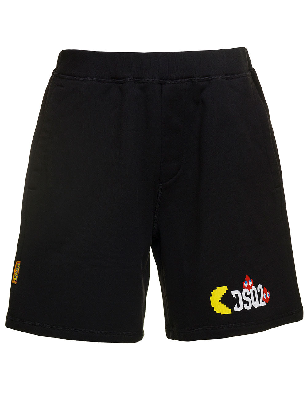Black Shorts With Logo X Pacman Print Cotton Man And Bermuda