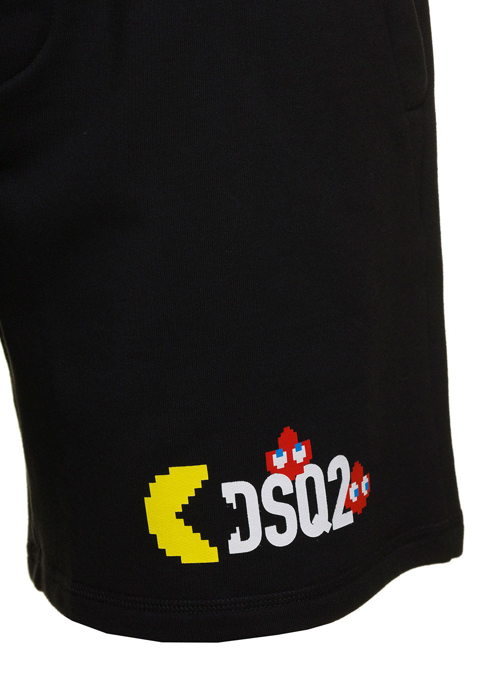 Black Shorts With Logo X Pacman Print Cotton Man And Bermuda