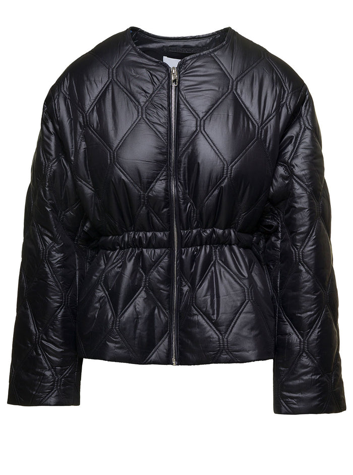 Short Black Down Jacket With Tie Sides Recycled Nylon Woman