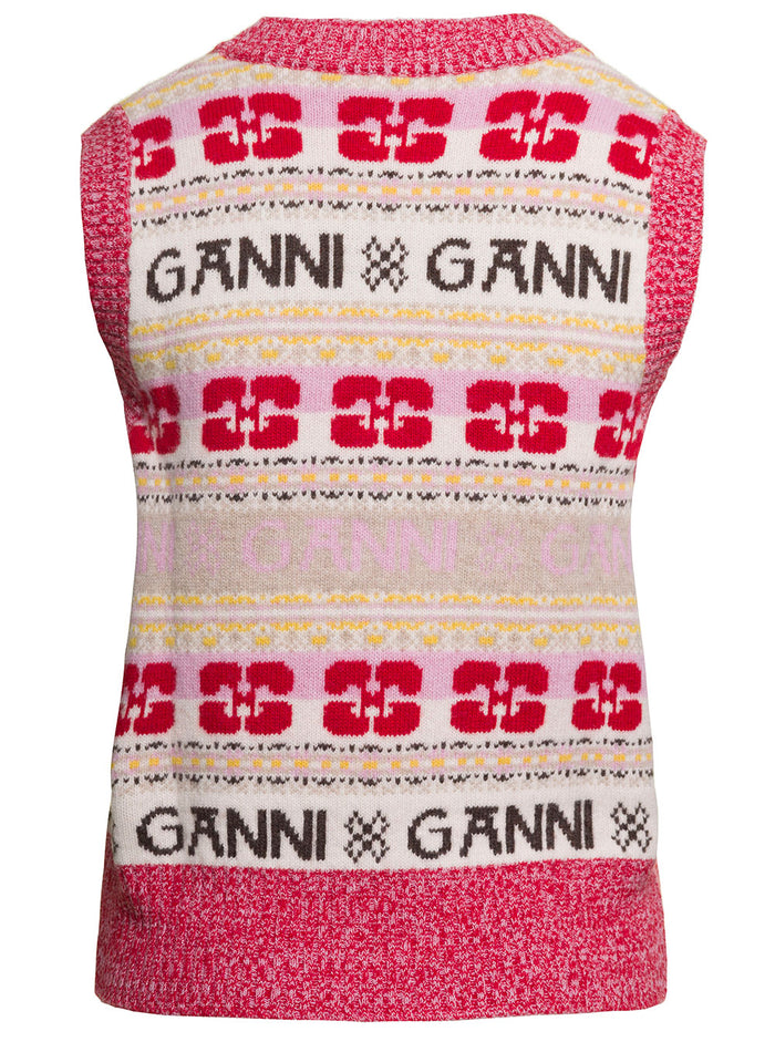 Multicolor Vest With Jacquard Logo Motif Wool Blend Woman Jersey