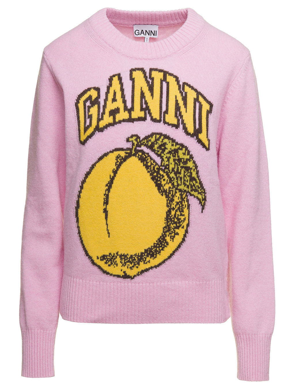 Yellow Pullover With Jacquard Peach And Logo Wool Blend Woman Pink Jersey