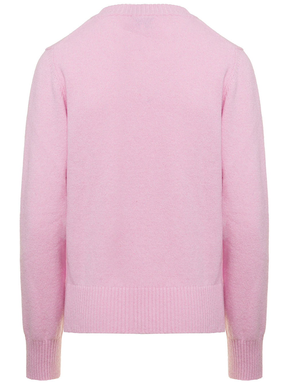 Yellow Pullover With Jacquard Peach And Logo Wool Blend Woman Pink Jersey