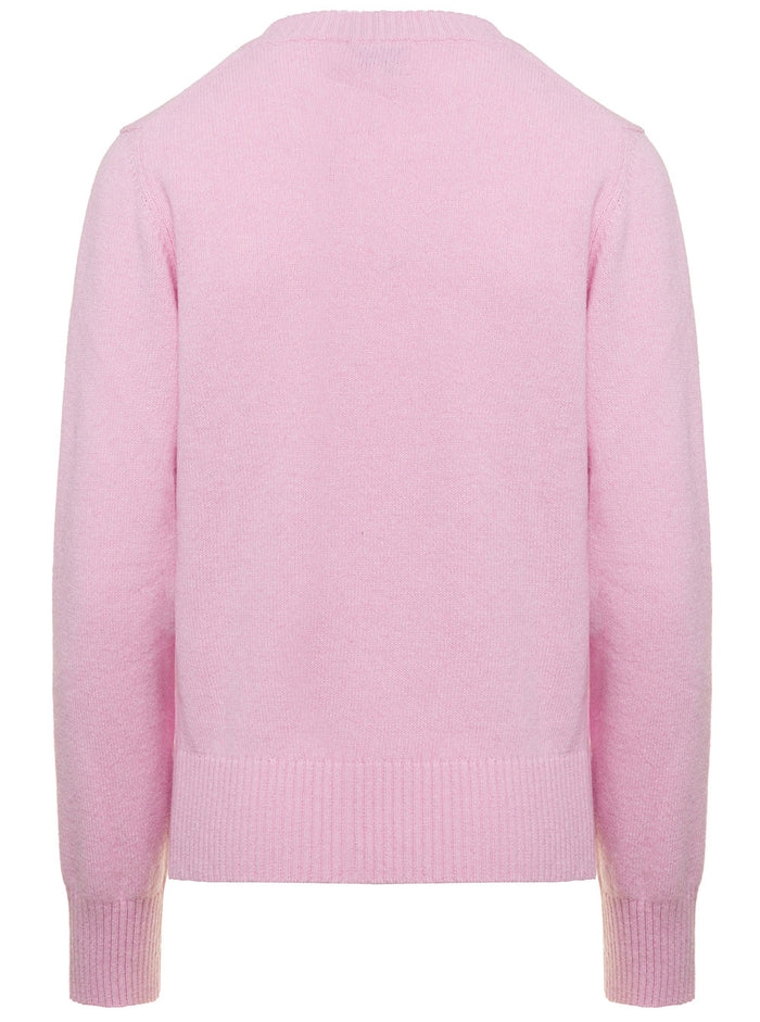 Yellow Pullover With Jacquard Peach And Logo Wool Blend Woman Pink Jersey