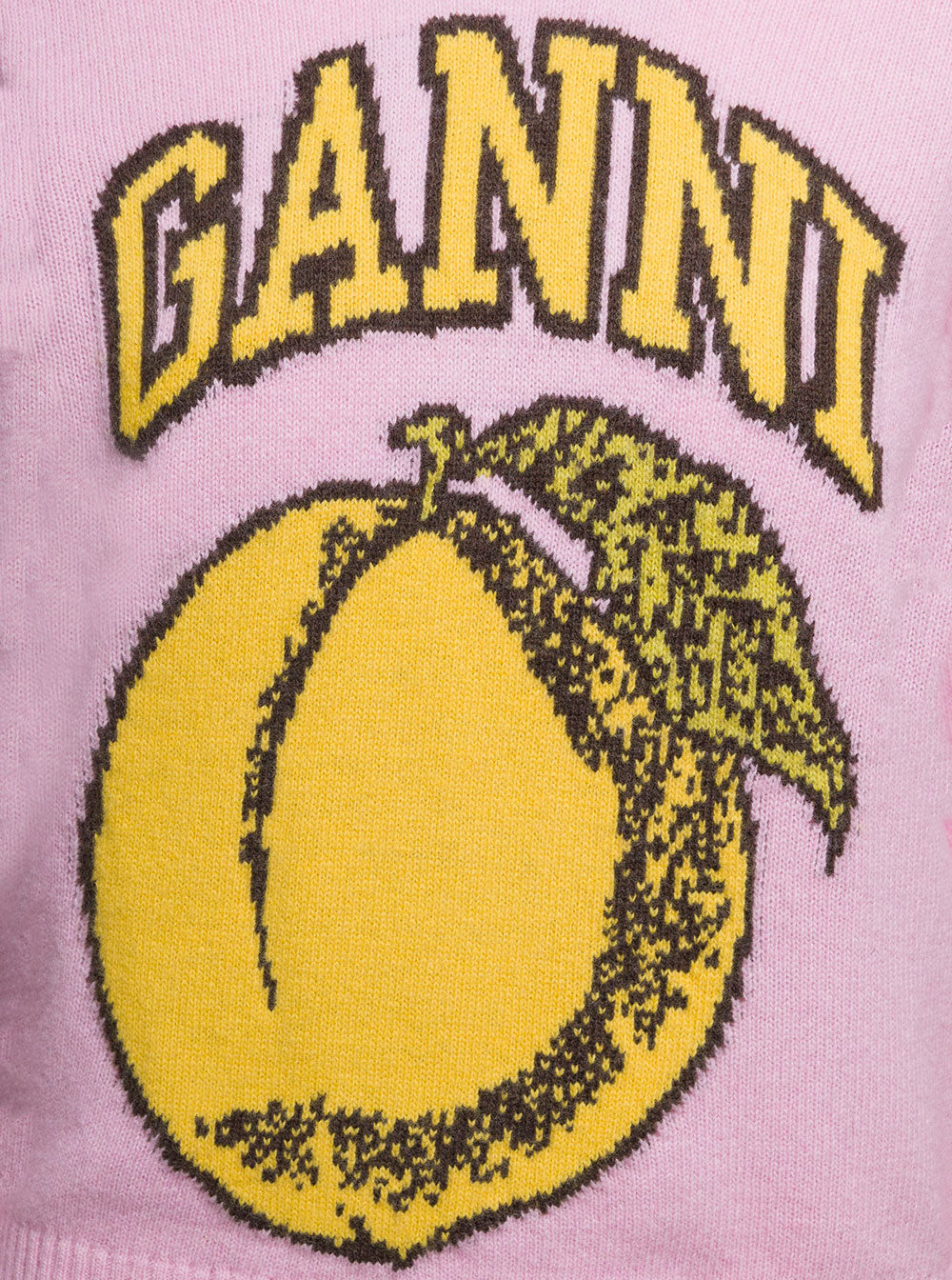 Yellow Pullover With Jacquard Peach And Logo Wool Blend Woman Pink Jersey