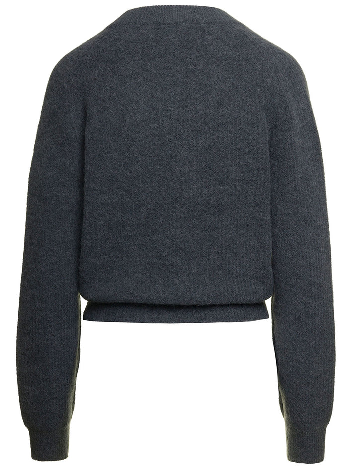 Grey Cardigan With Rhinestone Branded Buttons Alpaca E Merino Blend Woman Jersey