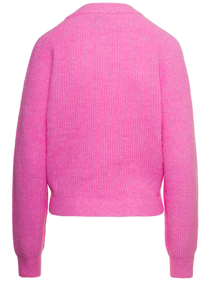 Pink Cardigan With Rhinestone Branded Buttons Alpaca E Merino Blend Woman Jersey