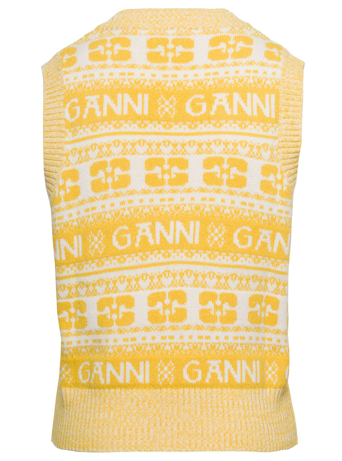 Yellow Vest With Jacquard Logo Motif Wool Blend Woman Jersey