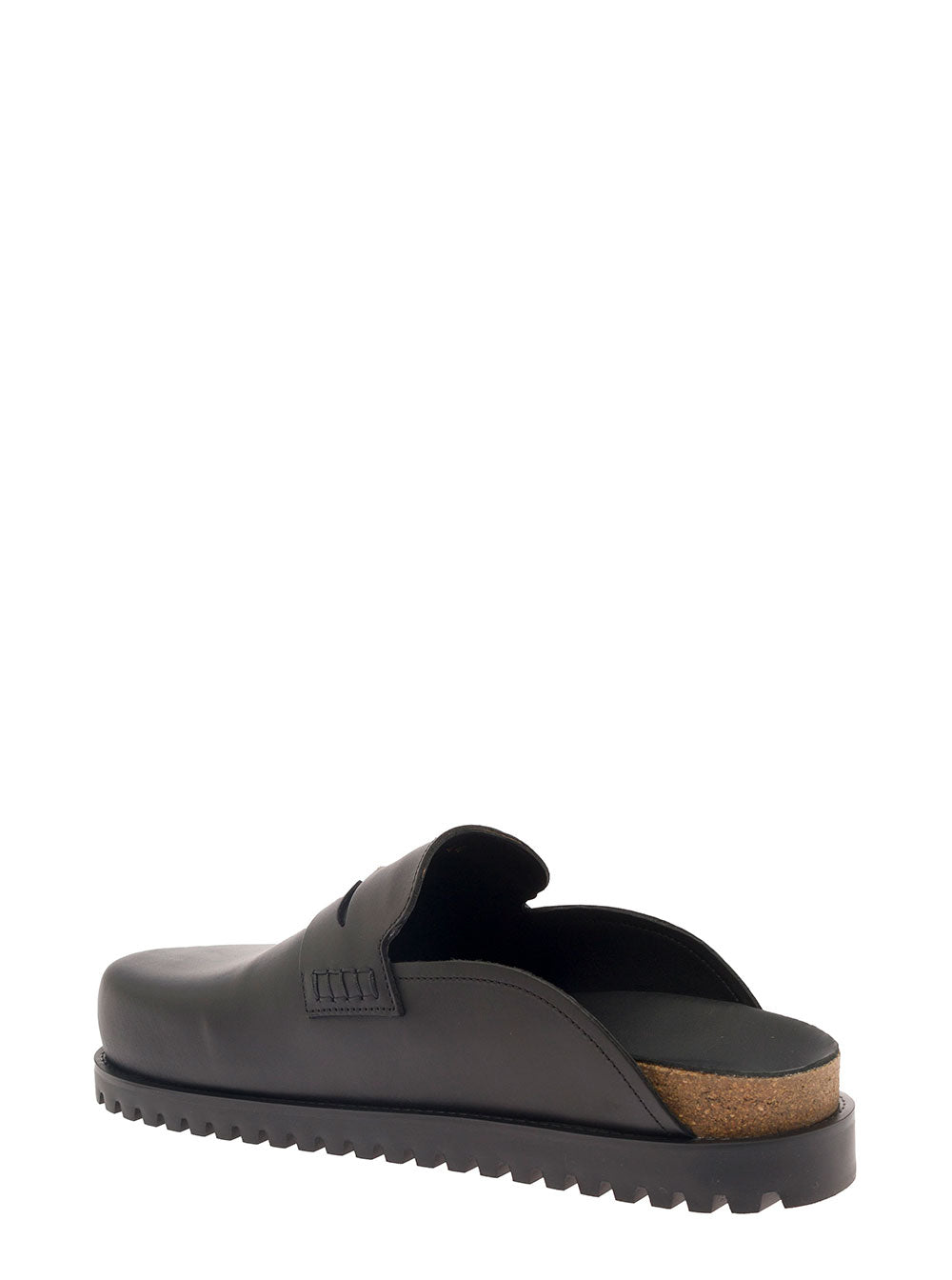 Medusa Mules Black Leather Man Calf Flat Shoes