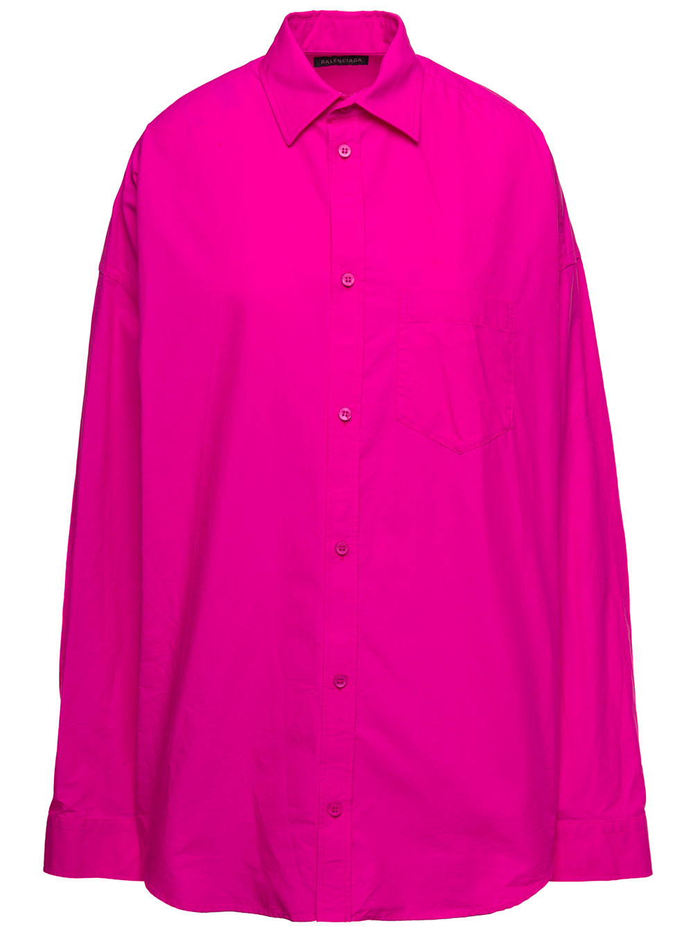 Fuchsia Shirt With Long Sleeves And Contrasting Logo Cotton Woman Fuxia Blouses