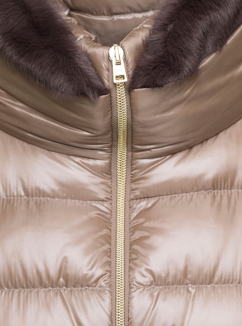Claudia Beige Down Jacket With Fur Trim And Belt Nylon Woman Polyamide