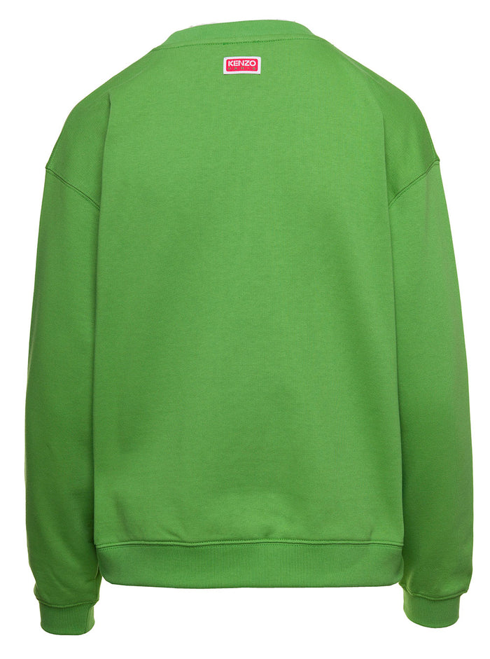 Green Crewneck Sweatshirt With Tiger Print Cotton Woman Sweatshirts